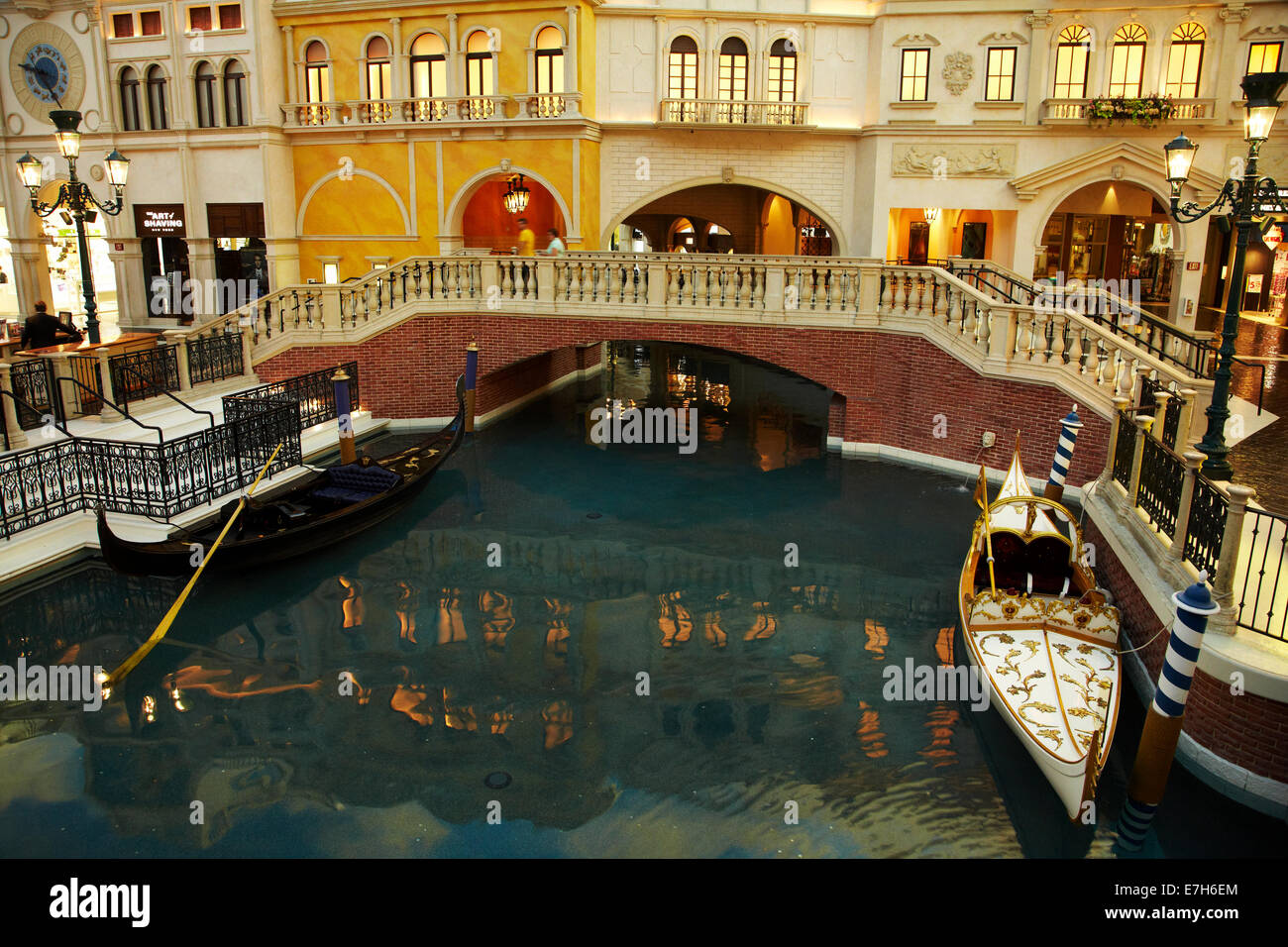 Gondolas and Grand Canal, St Marks Square, inside The Venetian Resort Hotel Casino, Las Vegas, Nevada, USA Stock Photo