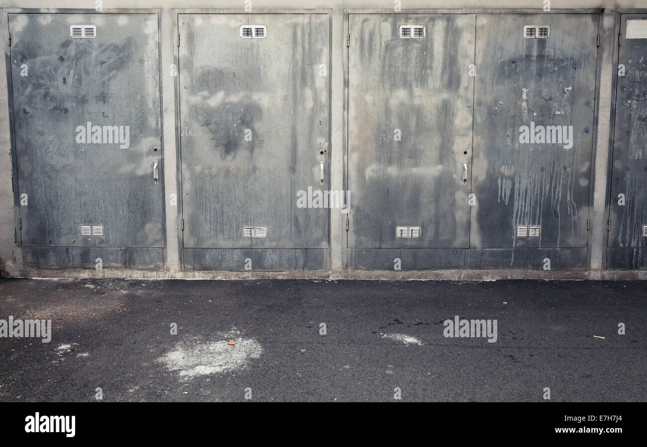 Abstract urban interior background with metal cabinets Stock Photo