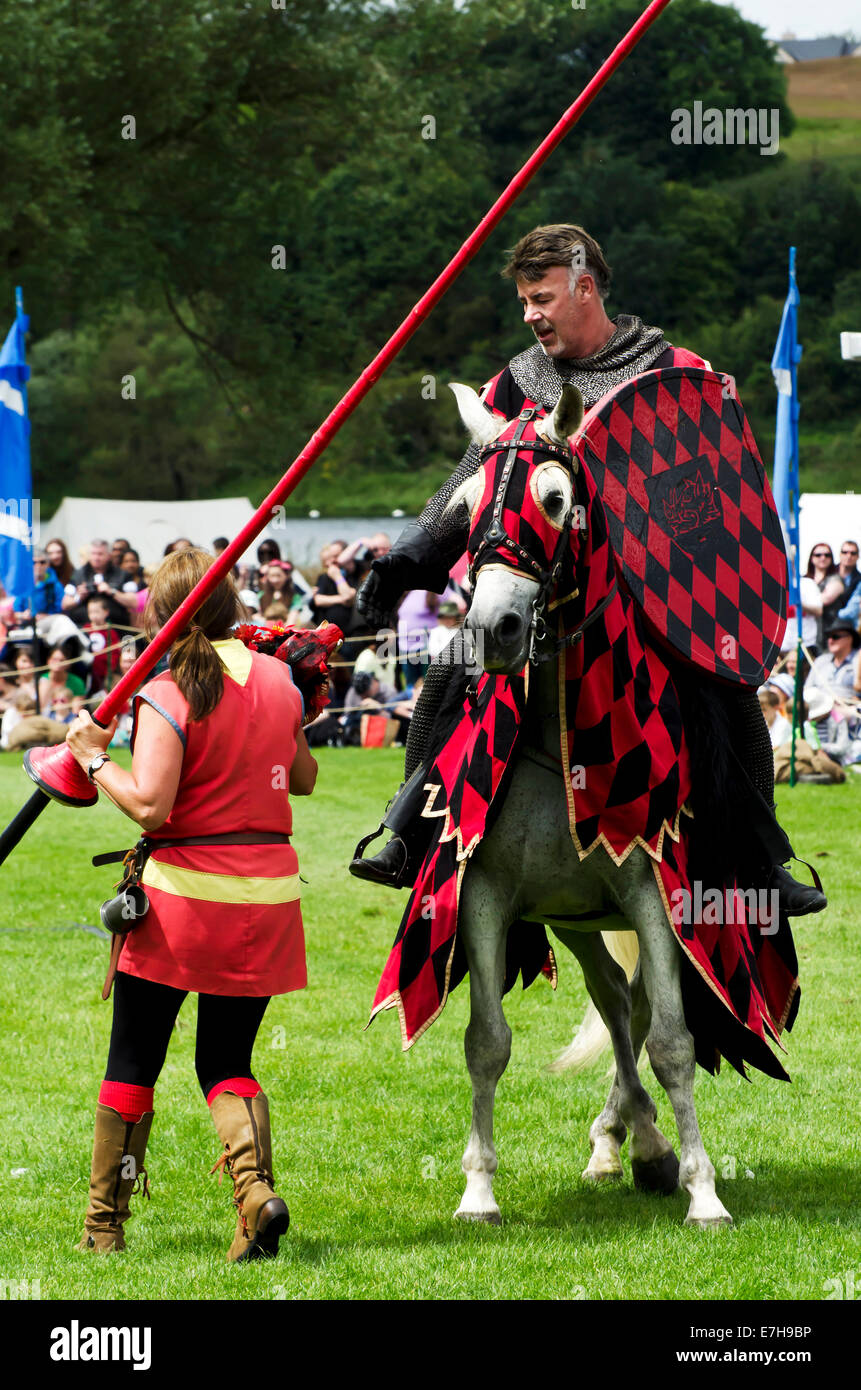 Knight taking part in a medieval jousting tournament at Linlithgow ...