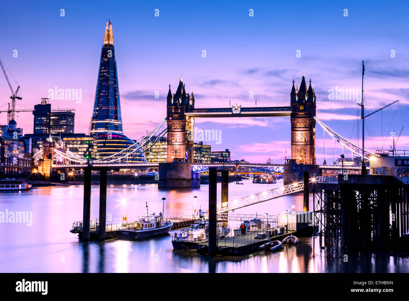 Tower Bridge, The Shard and River Thames, London, England Stock Photo
