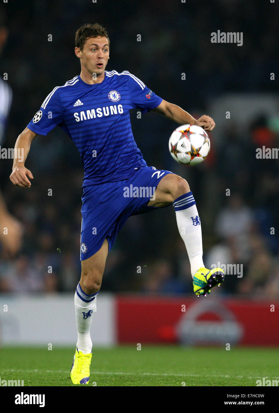 London, Britain. 17th Sep, 2014. Chelsea's Nemanja Matic kicks a ball during the UEFA Champions League Group G soccer match between Chelsea FC and FC Schalke 04 at Stamford Bridge stadium in London, Britain, 17 September 2014. Photo: Ina Fassbender/dpa/Alamy Live News Stock Photo