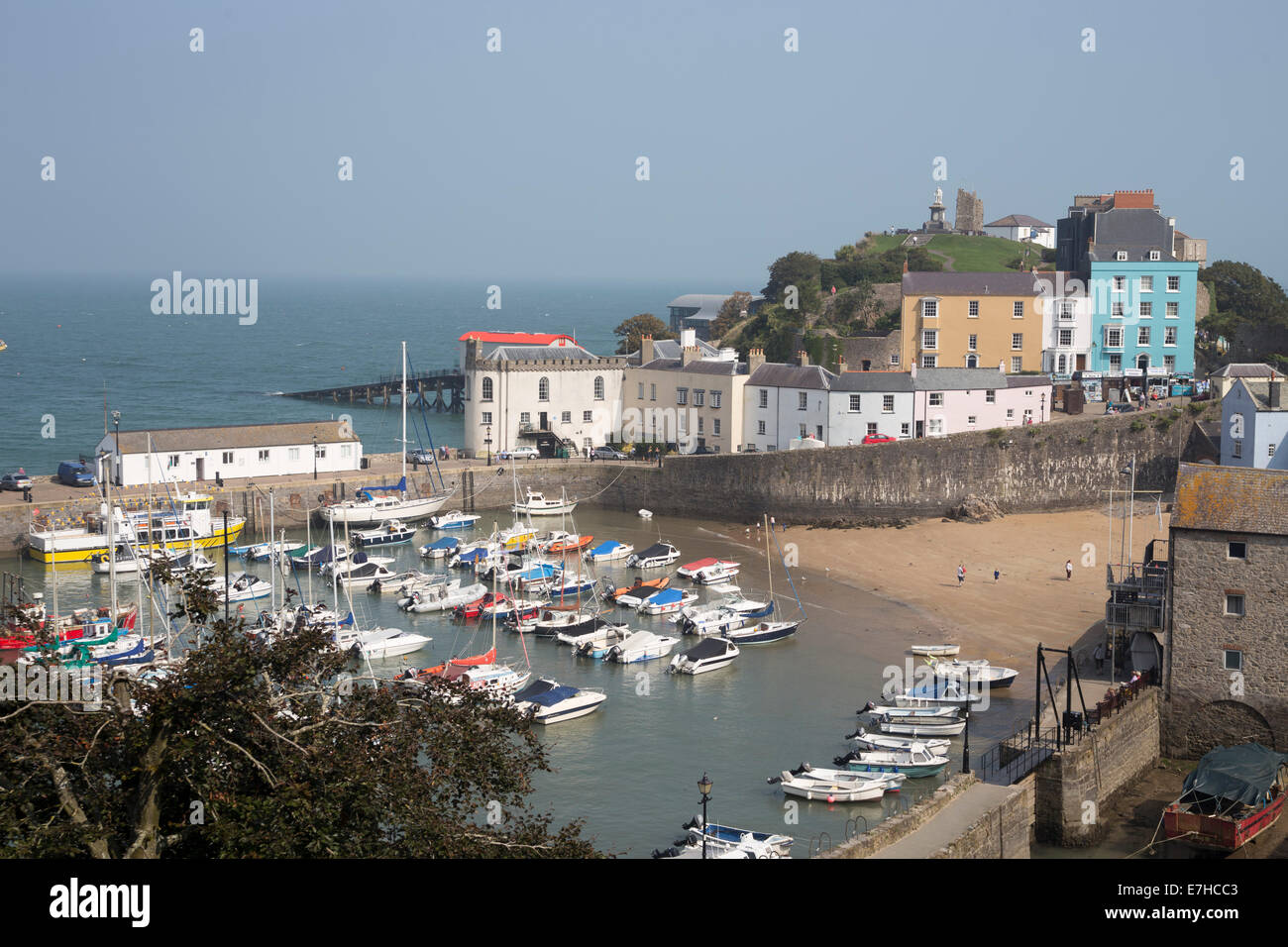 Tenby harbour, south Wales. Boats in the harbour. Stock Photo