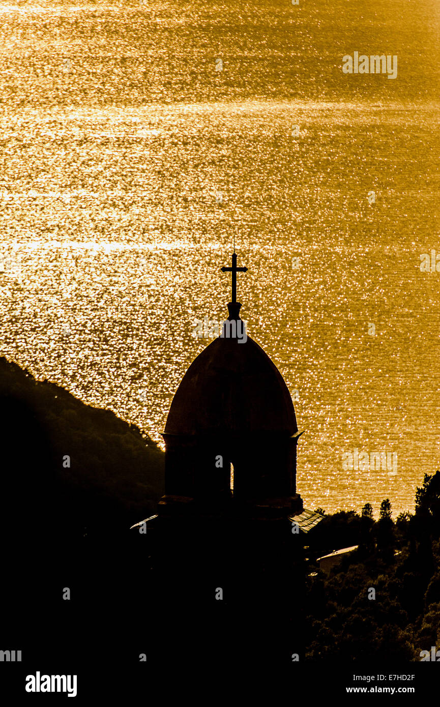 Europe, France, Corsica. Cap Corse. Silhouette of a church dome. Stock Photo