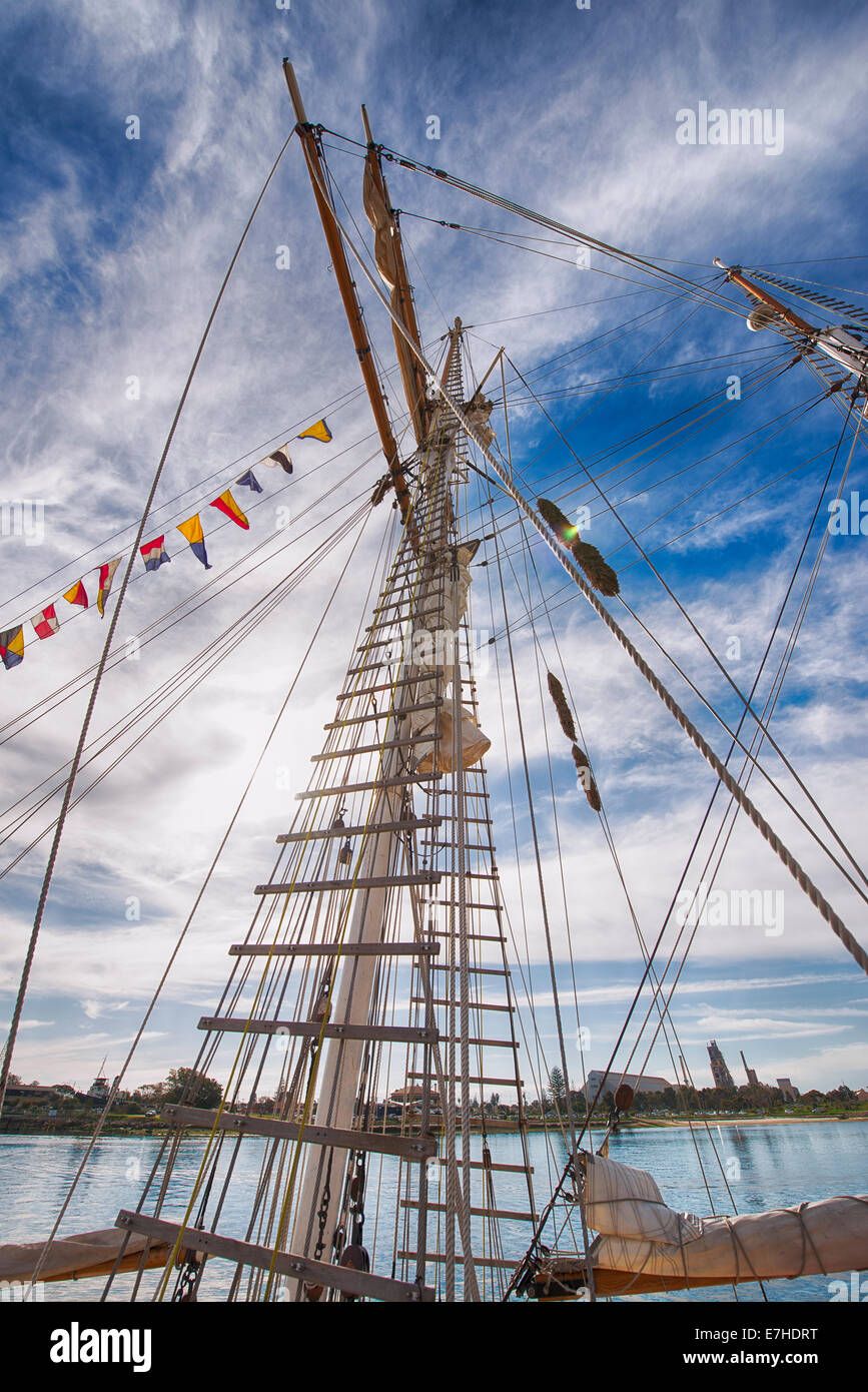 Learning the ropes on the Australian sail training tall ship 'One and All' in Port Adelaide Stock Photo