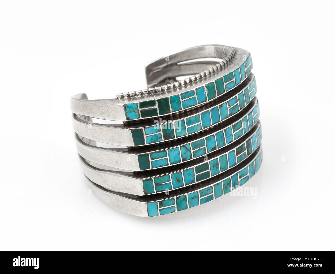 Turquoise and Silver Native American Cuff Bracelet. Stock Photo