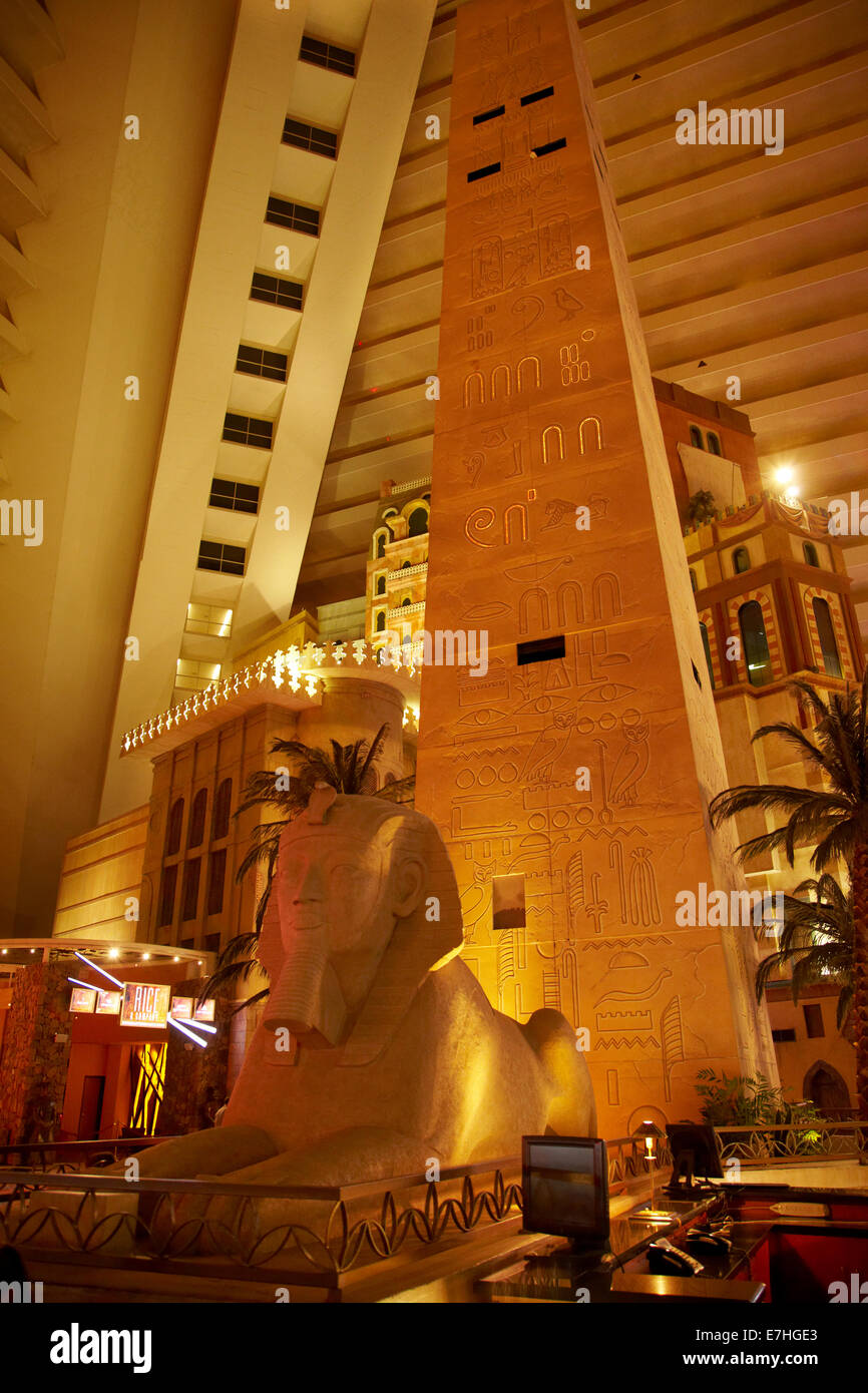 Lobby and hotel rooms high in interior of pyramid at Luxor Hotel and Casino, Las Vegas, Nevada, USA Stock Photo