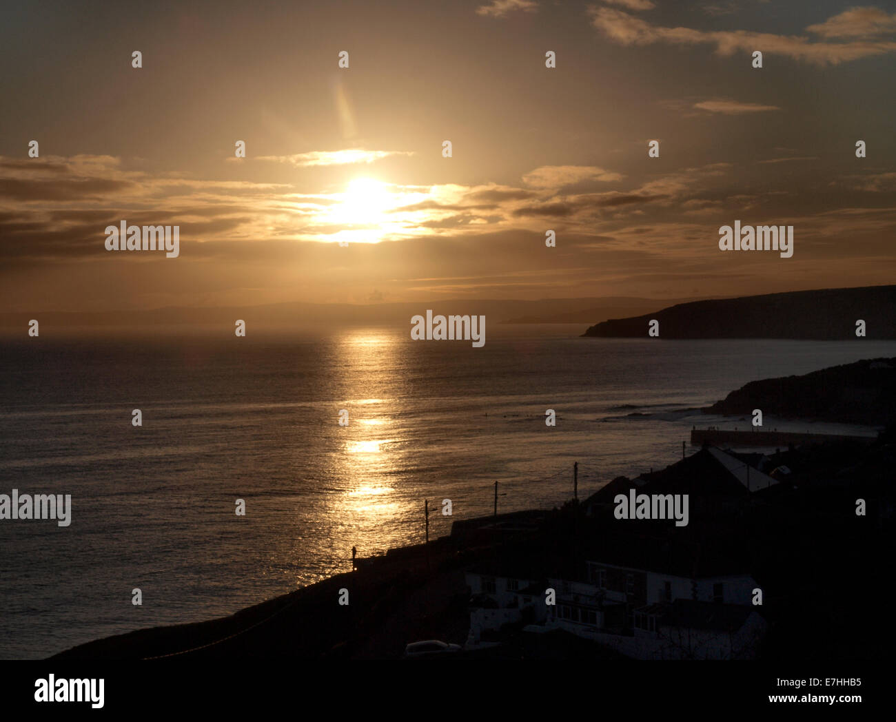 Cornish Coast at sunset, Porthleven, Cornwall, UK Stock Photo