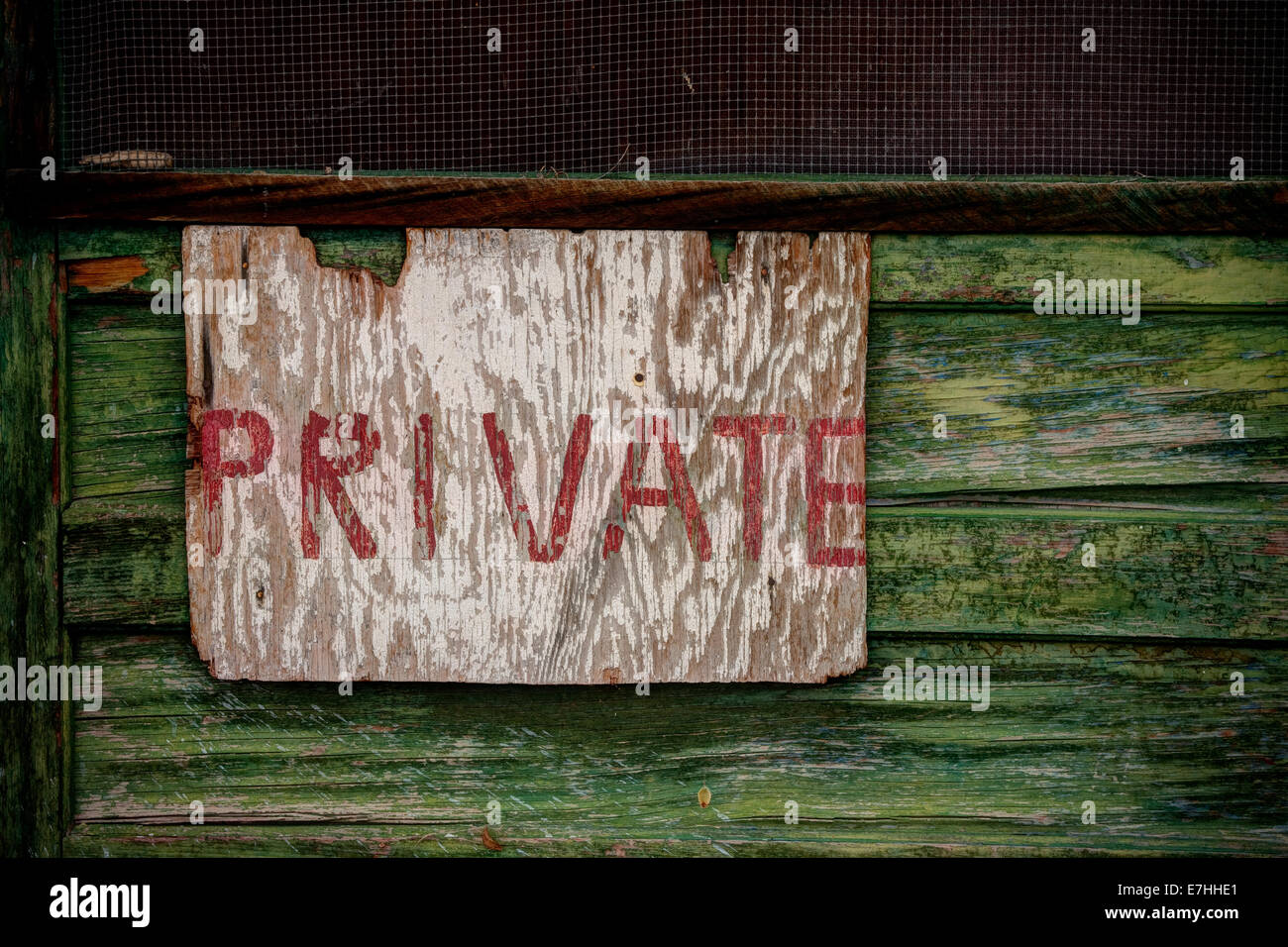 A weathered sign with the word private, Death Valley, California Stock Photo