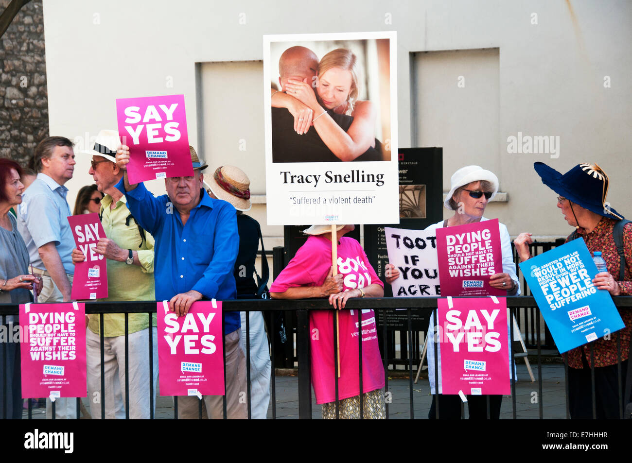 Protesting in London for changes in Assisted Dying law in UK Stock Photo