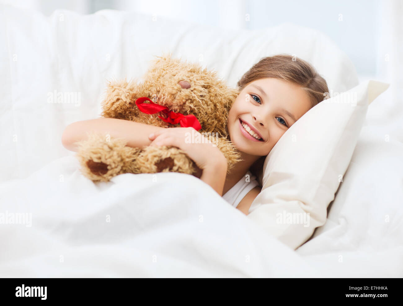 little girl with teddy bear sleeping at home Stock Photo - Alamy
