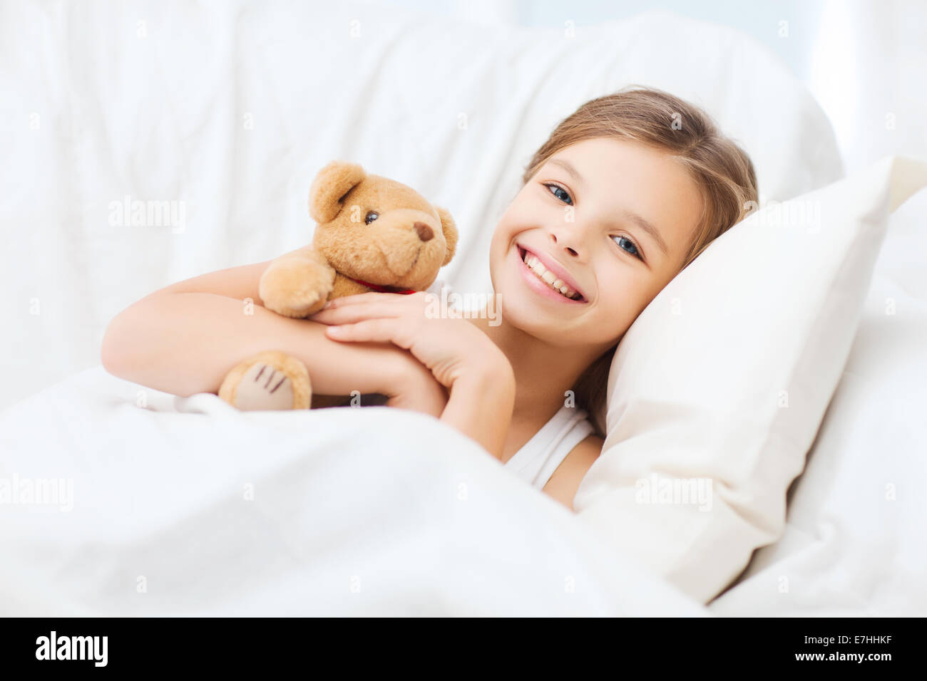 little girl with teddy bear sleeping at home Stock Photo - Alamy