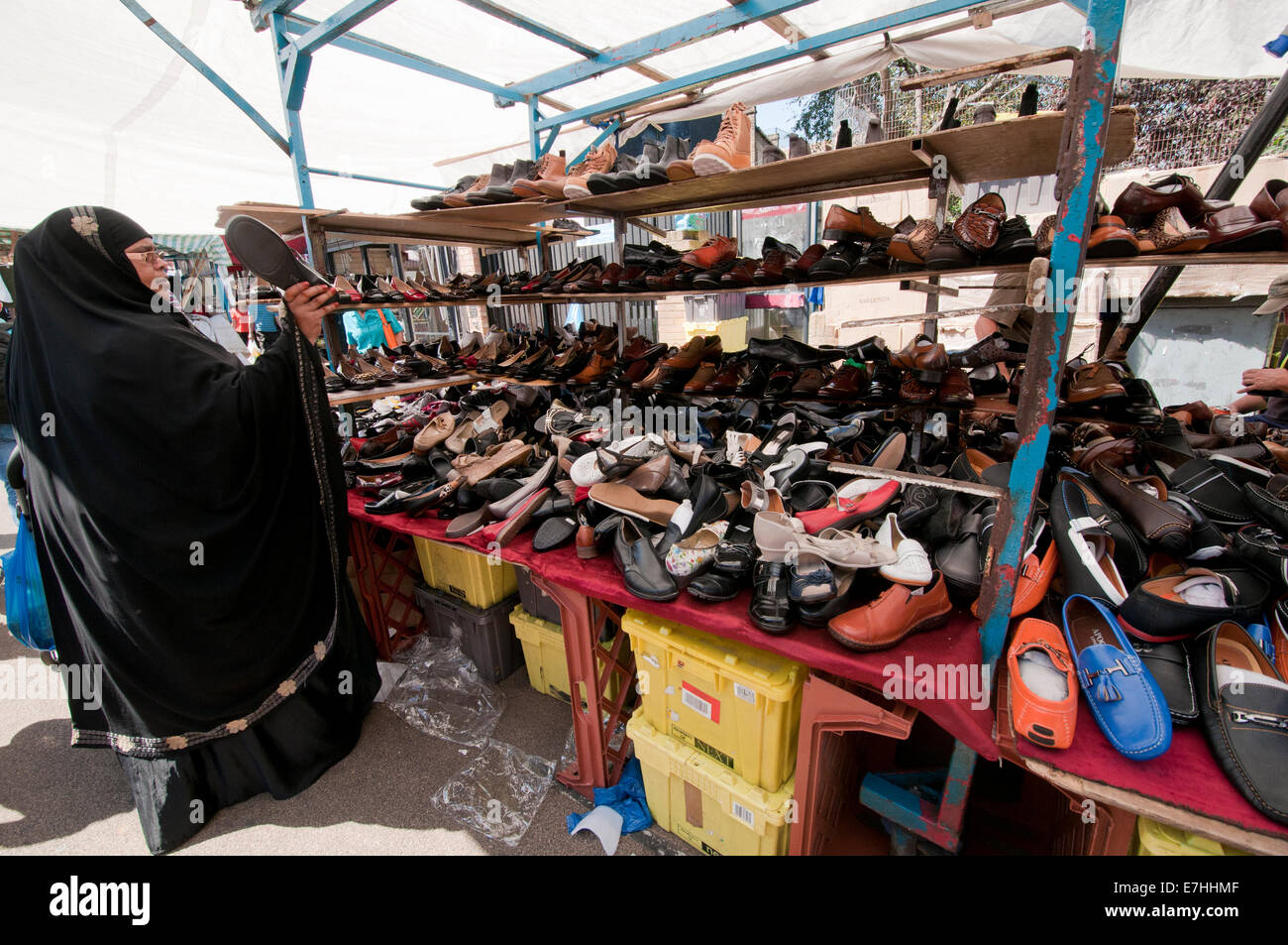 Shoe stall in East Lane market stalls in South London Stock Photo - Alamy