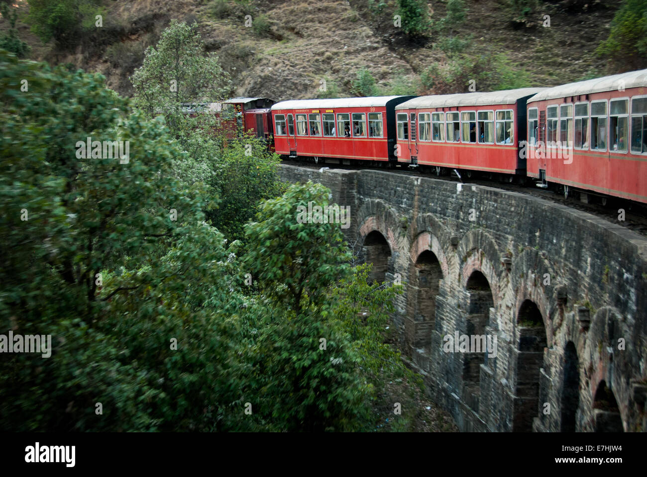 Kalka Shimla Toy train narrow guage railway - Indian Hill Railways Stock Photo