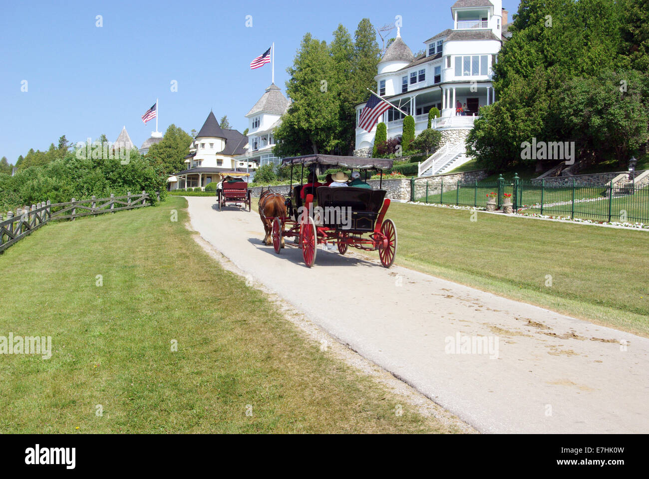 Michigan mackinac island horse drawn carriage hires stock photography