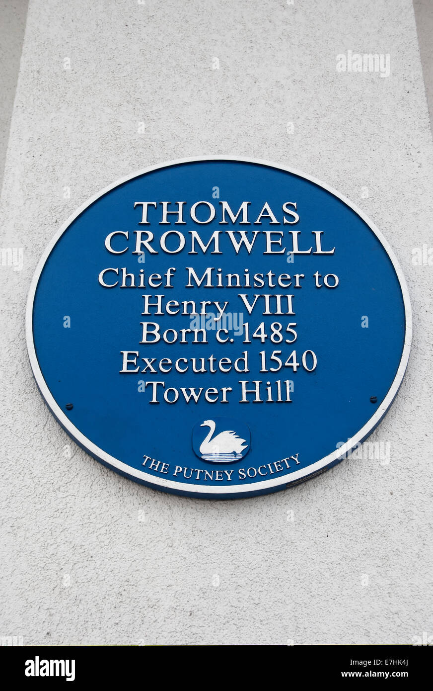 putney society blue plaque marking the approximate birthplace of thomas cromwell, putney, london, england Stock Photo