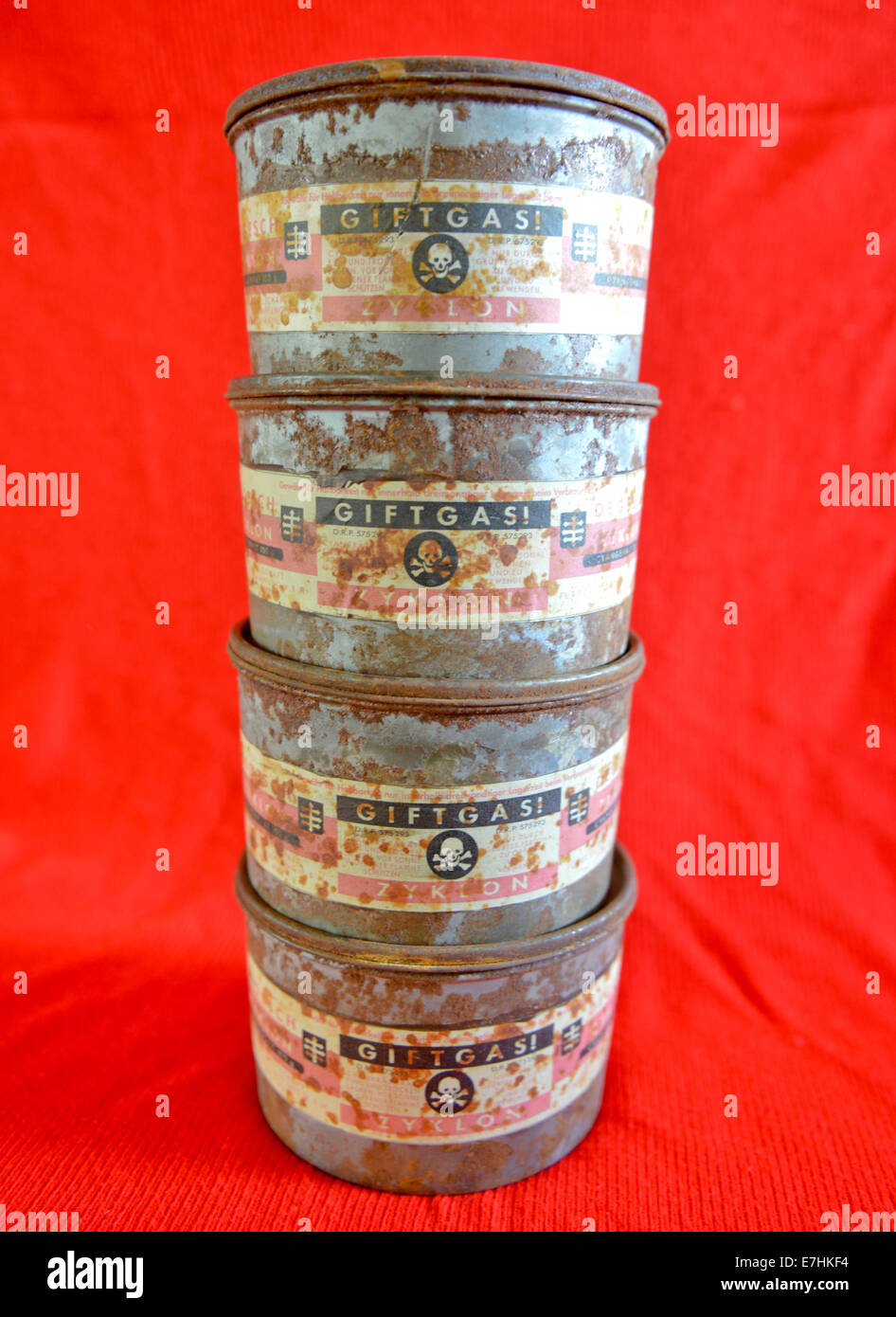 Littledean, Forest of Dean, UK. 18th Sept, 2014. Used original Zyklon B 100gram sized canisters from one of the first Nazi gas chambers situated at Grafeneck Euthanasia Center, housed in Grafeneck Castle, Germany will go on display at the Crime through Time Collection at the Littledean Jail.  It had officially opened in January 1940 and was closed on the orders of Nazi warlord Himmler in December 1940 . This facility was mainly used to exterminate mentally Handicapped and retarded victims as part of the Nazi euthanasia program. Credit:  jules annan/Alamy Live News Stock Photo