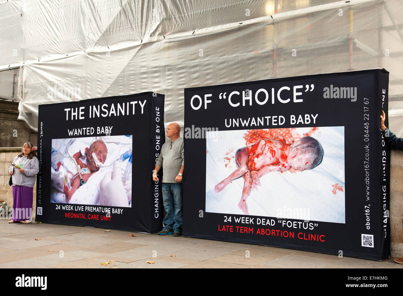 An Abort67 abortion awareness campaign outside the Department of Health in Whitehall, Westminster, London, U.K. Stock Photo
