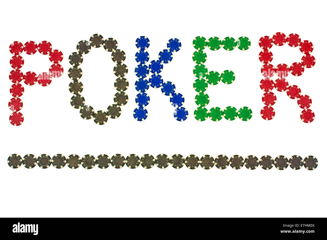 Letters made of poker chips isolated on white background with clipping