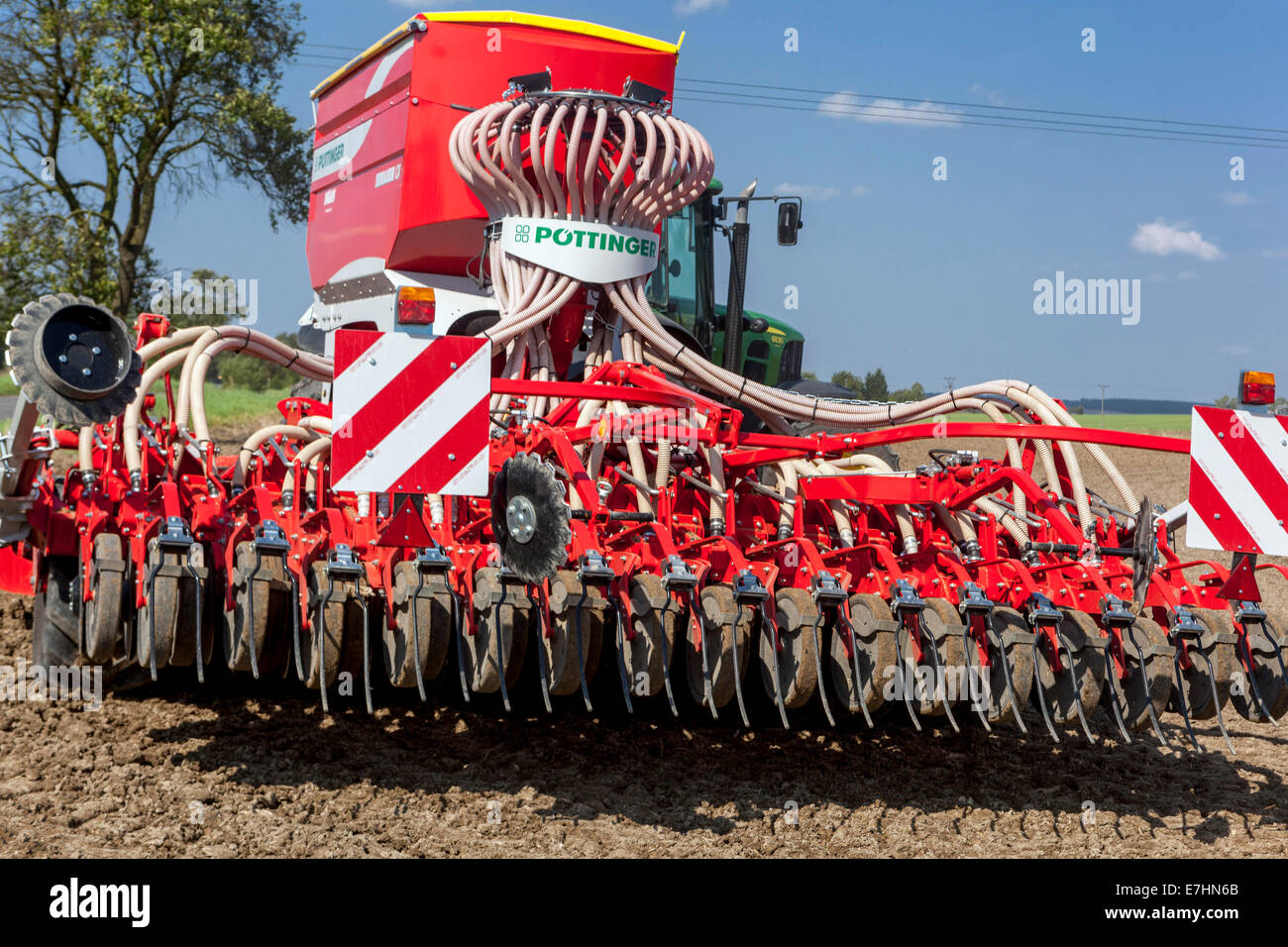 Seed-drill, sowing machine seedling Agriculture machinery seeder  hopper Czech Republic Europe farming Stock Photo