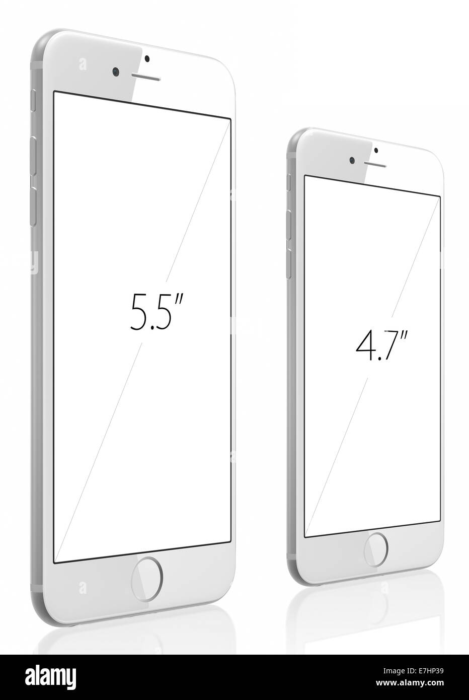 Apple Silver iPhone 6 Plus and iPhone 6 witn blank screen. Stock Photo