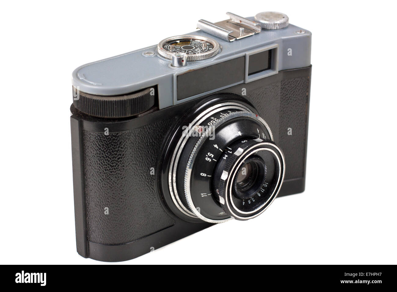 Old camera isolated on the white background, angle view Stock Photo