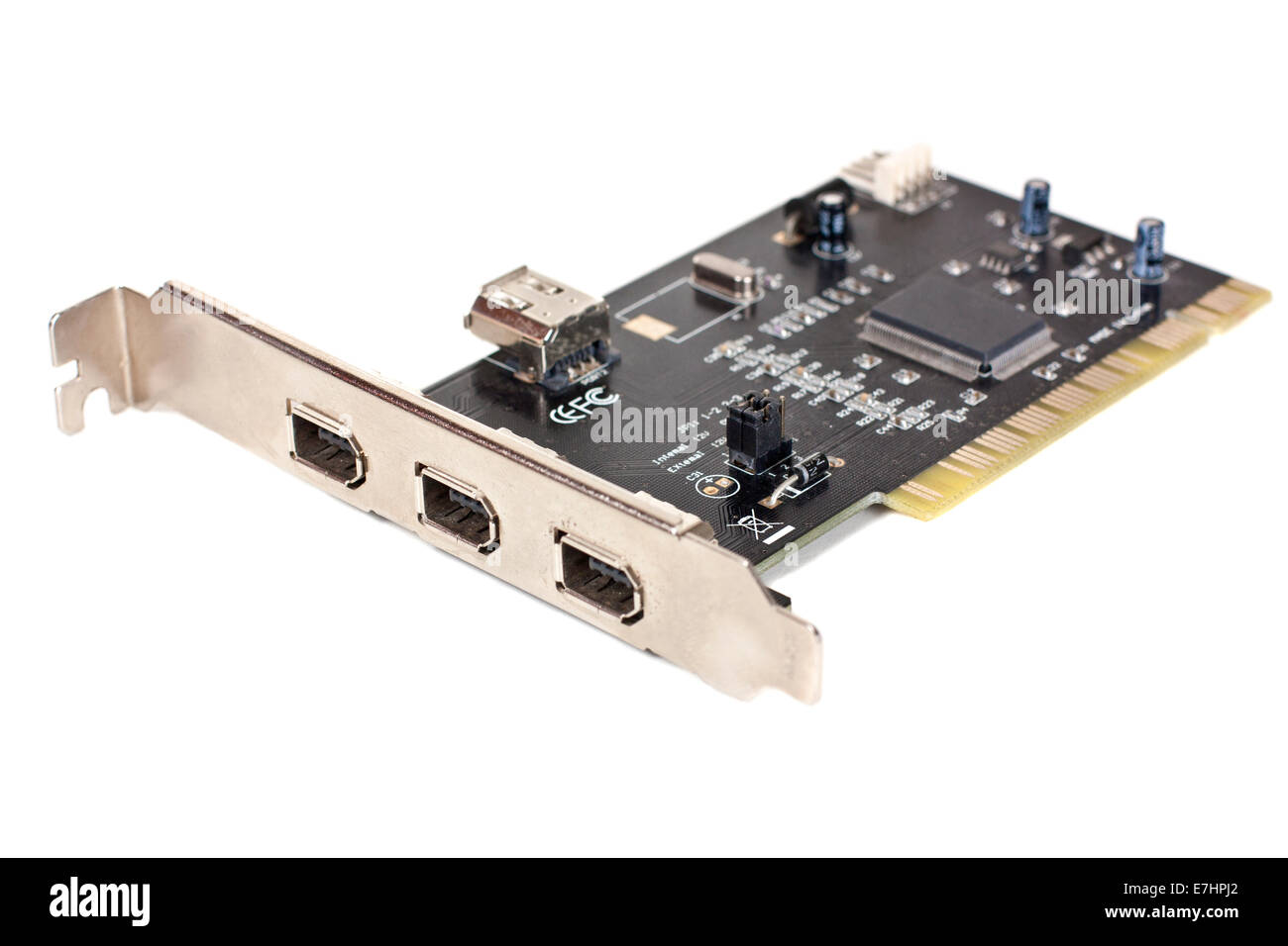 firewire 1394 pci controller card isolated over white background Stock Photo