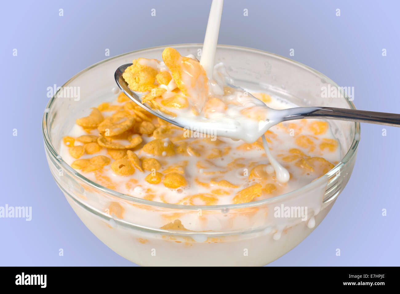 Cereals in bowl and splash milk isolated with clipping path Stock Photo