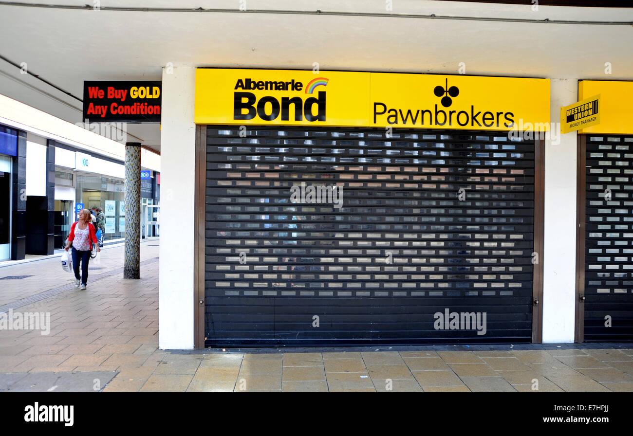 Crawley West Sussex UK - Albermarle Bond Pawnbrokers shop closed down and empty Stock Photo