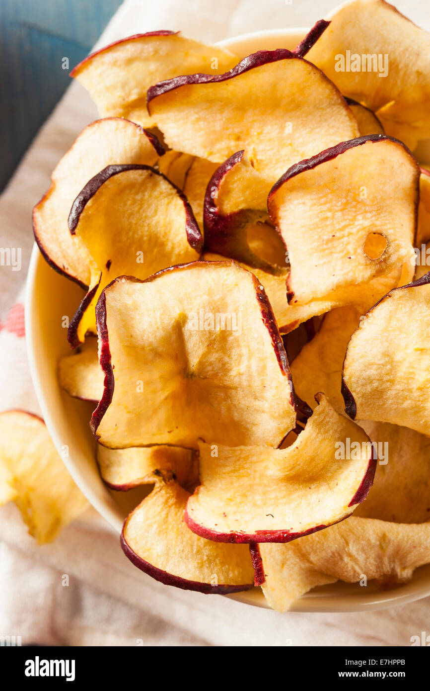 Baked Dehydrated Apples Chips in a Bowl Stock Photo