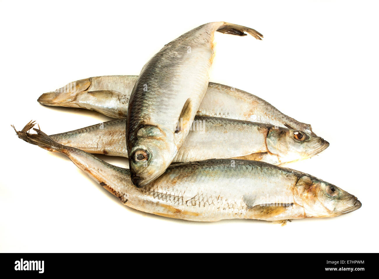 Fresh herring fishes on a white background Stock Photo
