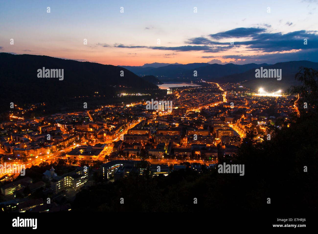 Lights in city, night scene in Piatra Neamt Stock Photo
