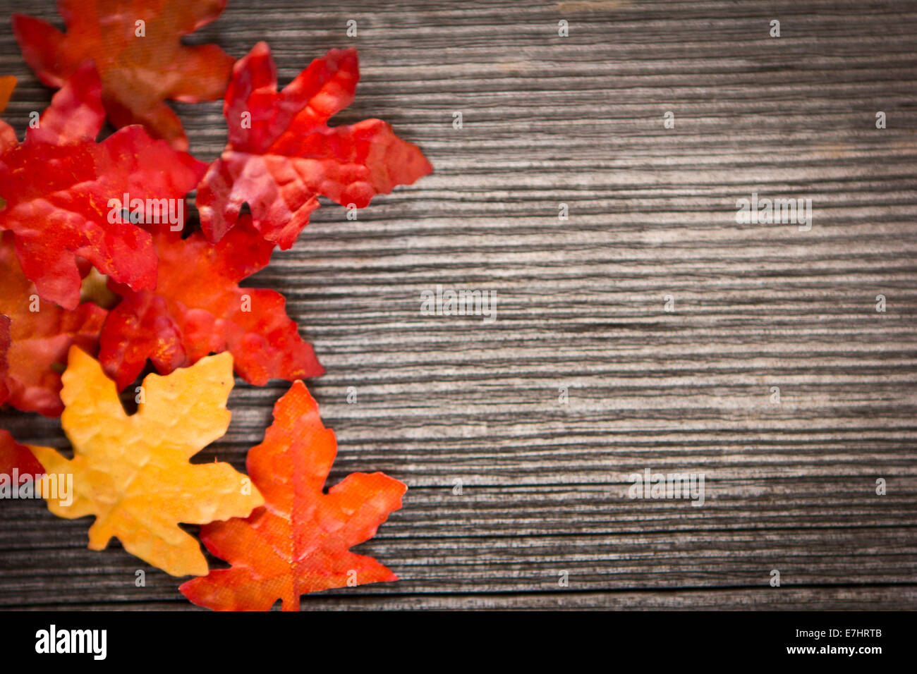 colorful leaves on a rustic wood background Stock Photo - Alamy