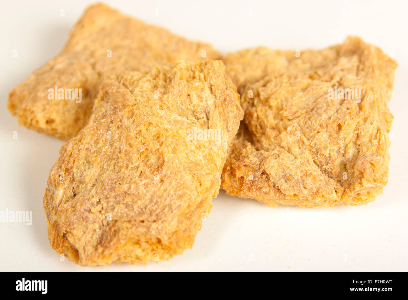 Close up of some dry soy meat, over white background Stock Photo