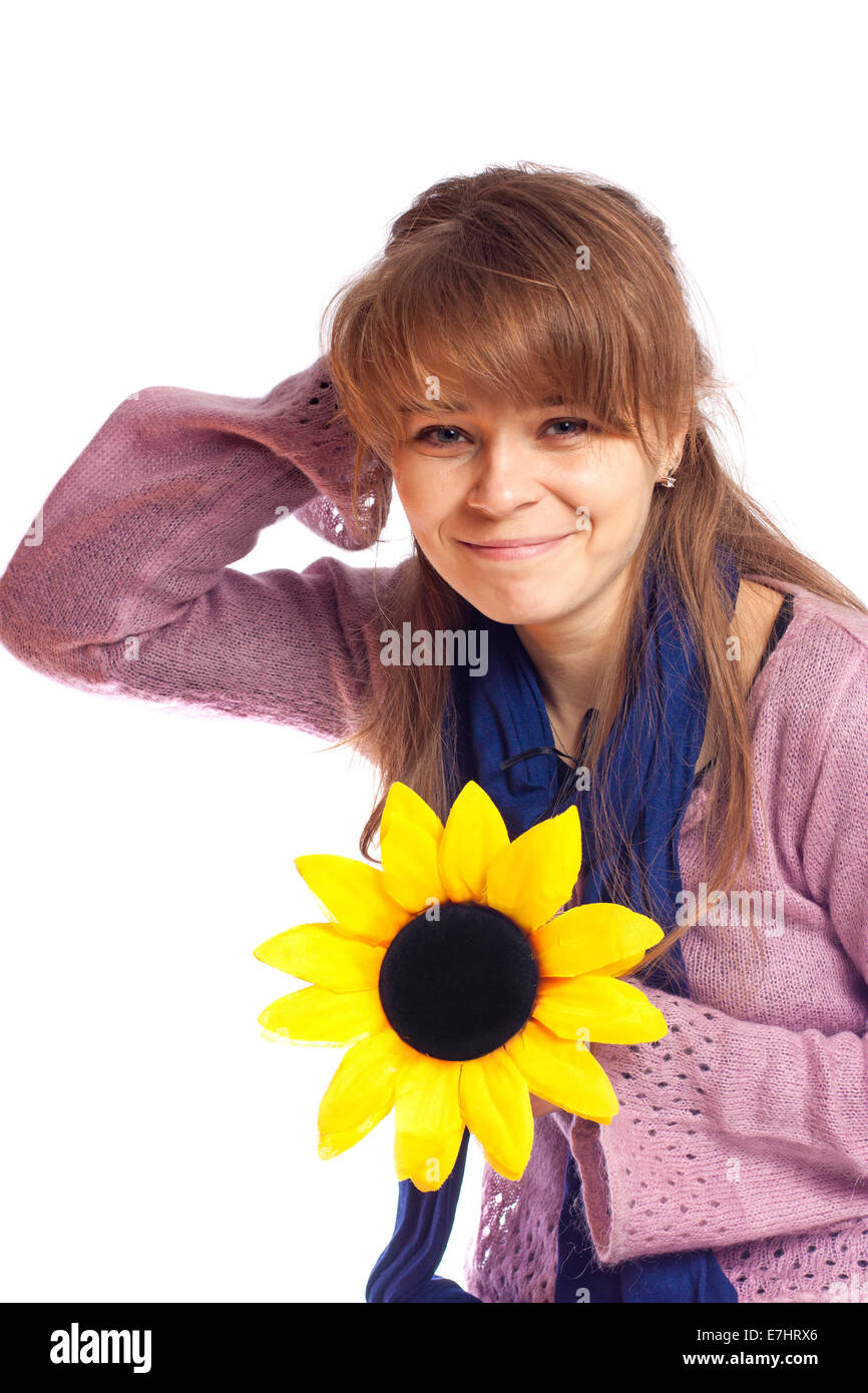 Young woman with flower isolated over white background Stock Photo - Alamy
