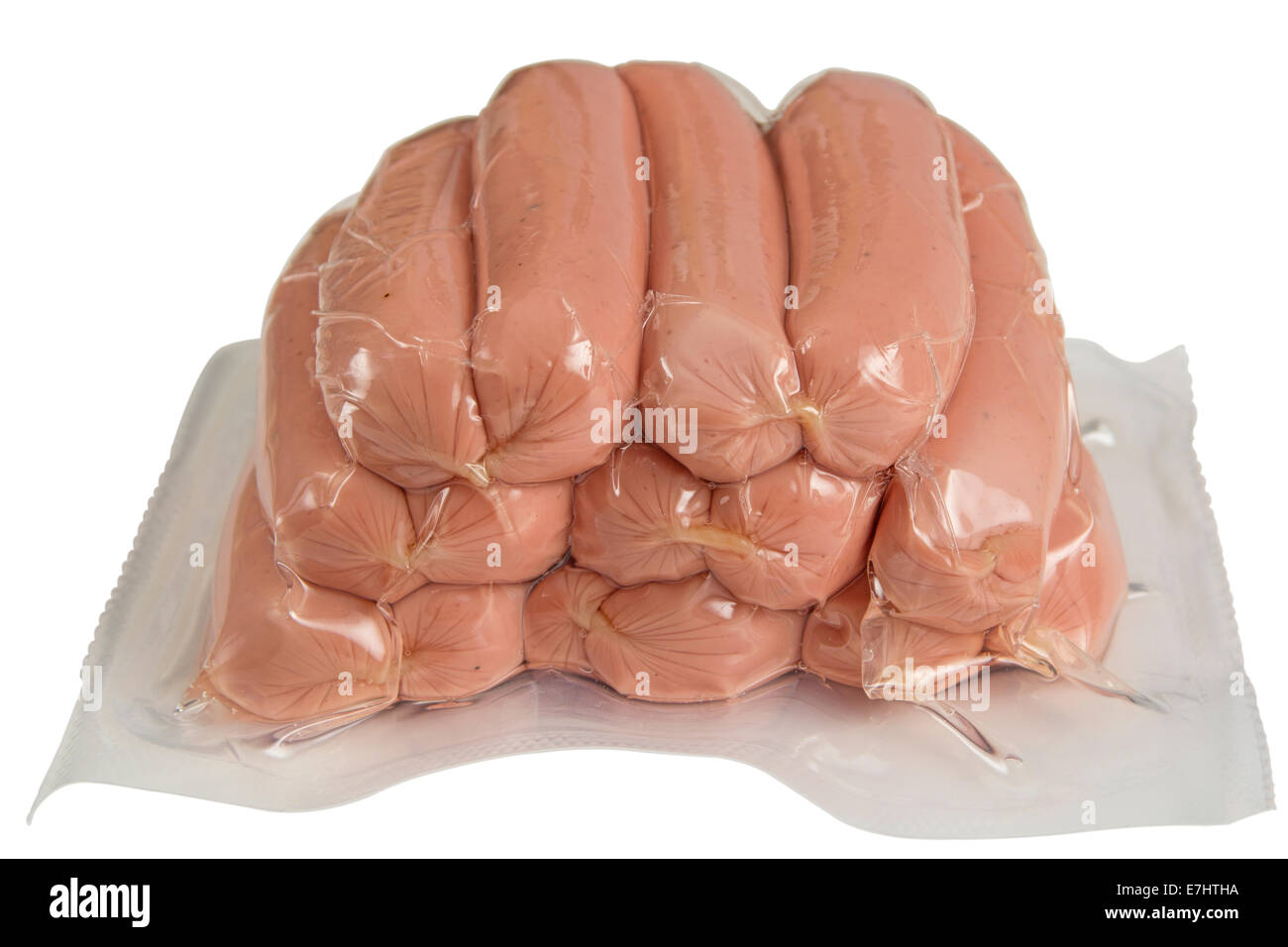 Pork sausage in plastic pack isolated on white with clipping path Stock Photo