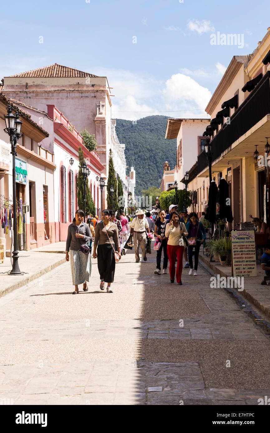 Mexican people walking on the streets of San Cristobal de Las Casas, Chiapas, Mexico Stock Photo