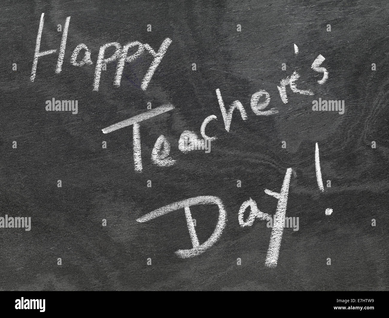 Happy Teachers Day written in chalkboard with white chalk Stock Photo