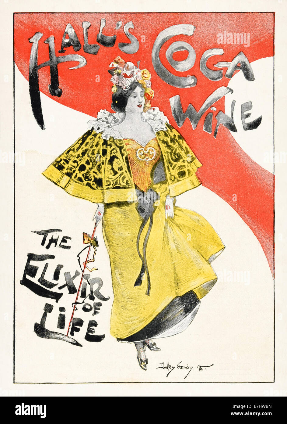 "Hall’s Coca Wine. The Elixir of Life." Print advertisement by Dudley Hardy See description for more information. Stock Photo