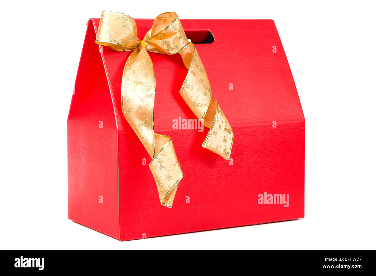 Red gift with gold bow isolated over white background Stock Photo - Alamy