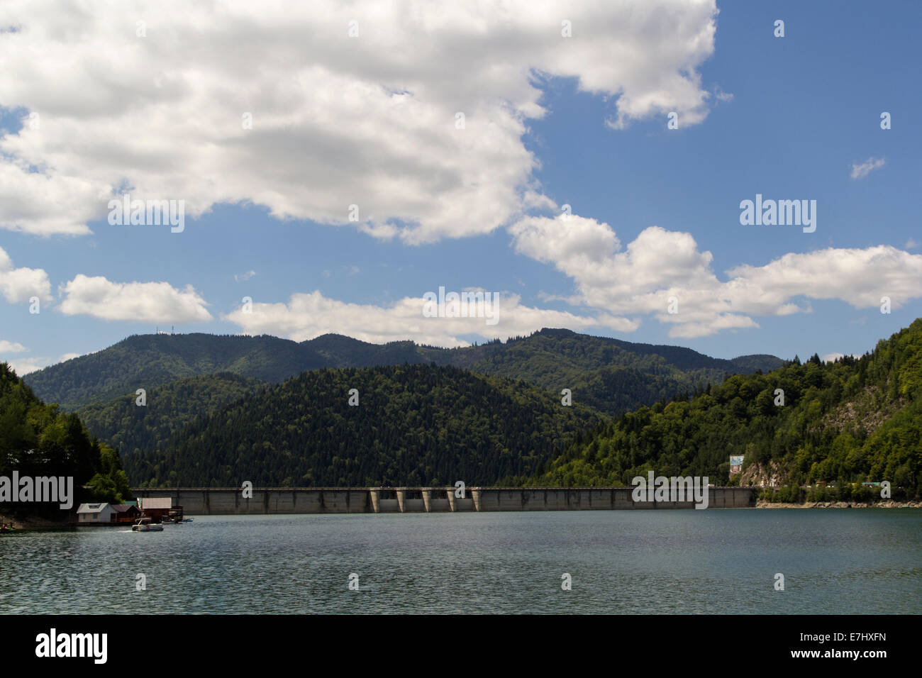 Beautiful cloudy sky above the lake.Location:Bicaz lake,Romania. Stock Photo