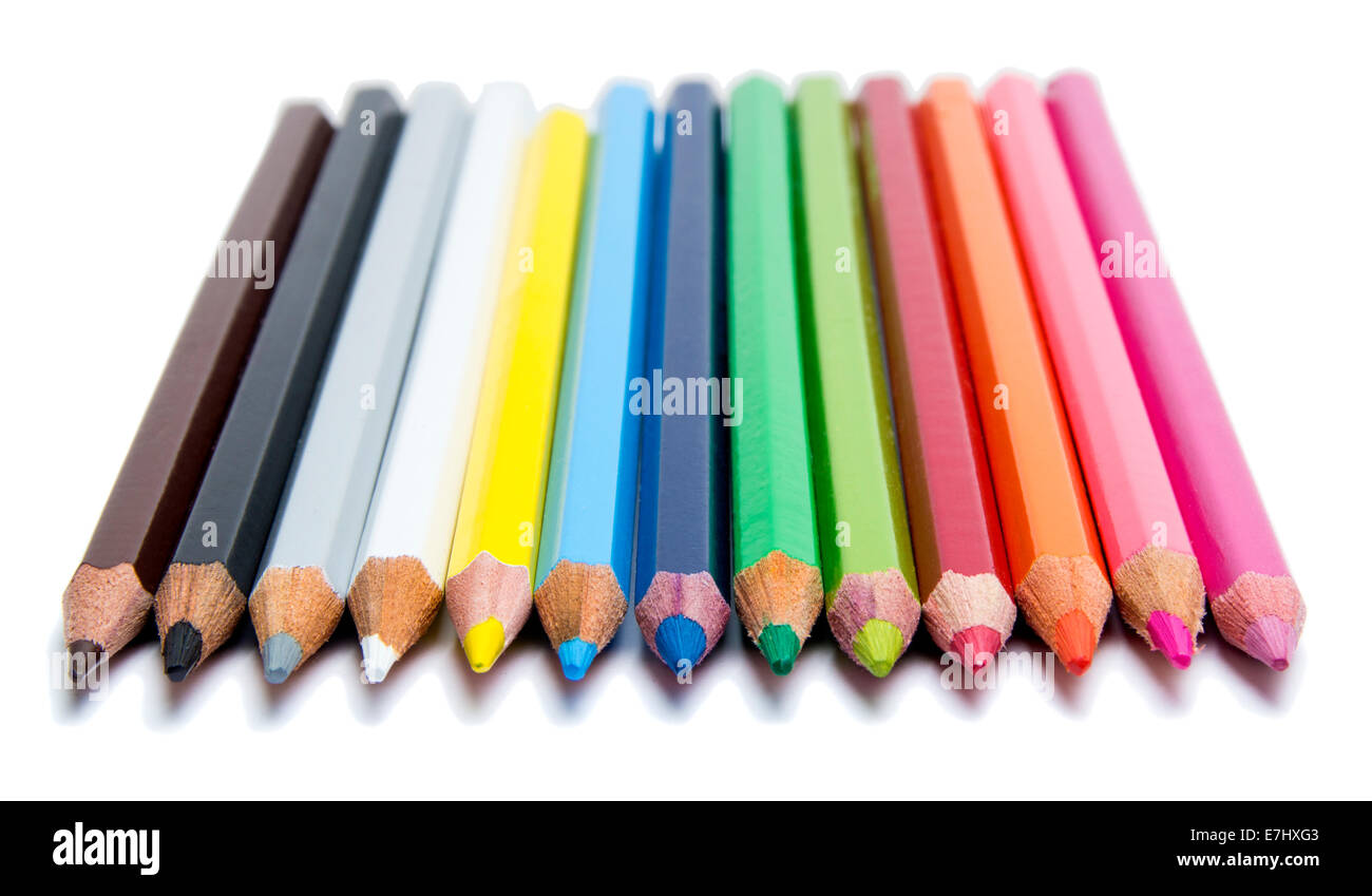 Colour pencils over on white background Stock Photo