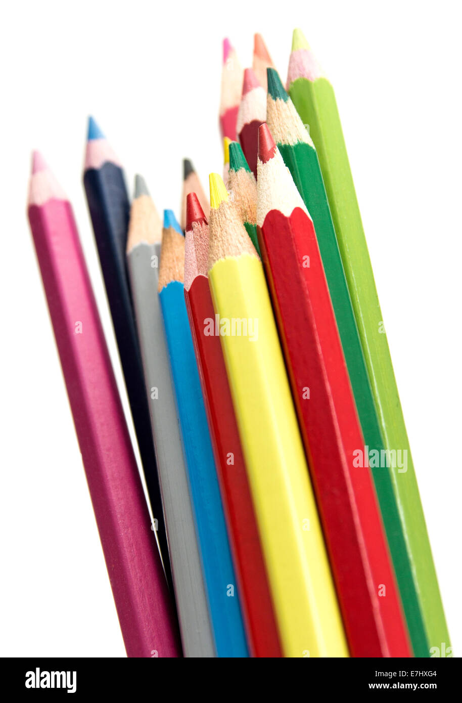 Colouring crayon pencils isolated on white background Stock Photo