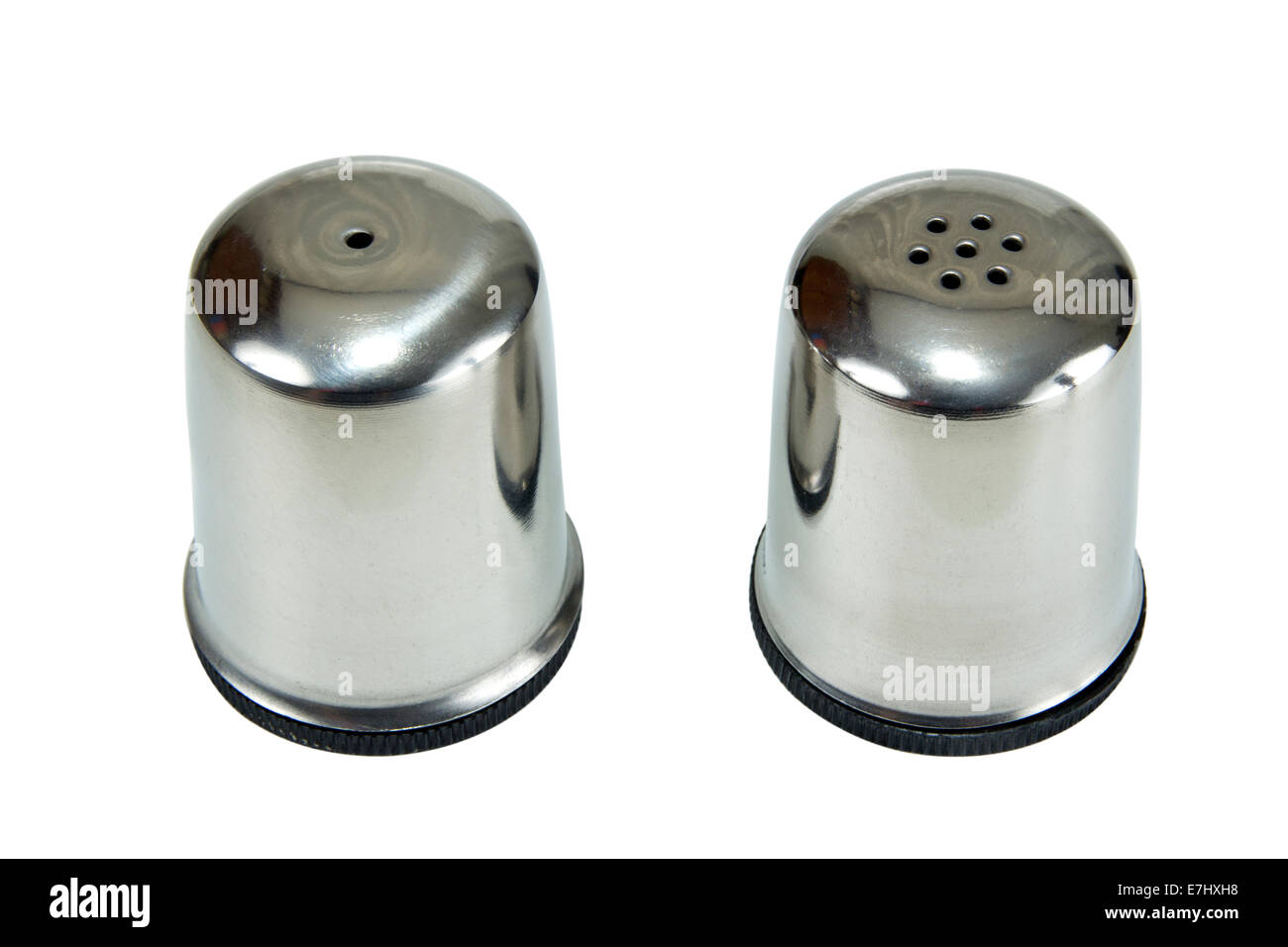 Metal saltcellar and pepper shaker isolated on white background with clipping path Stock Photo