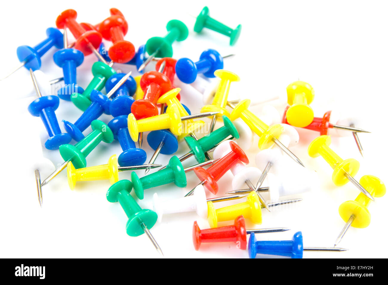 Push pins on a white background Stock Photo