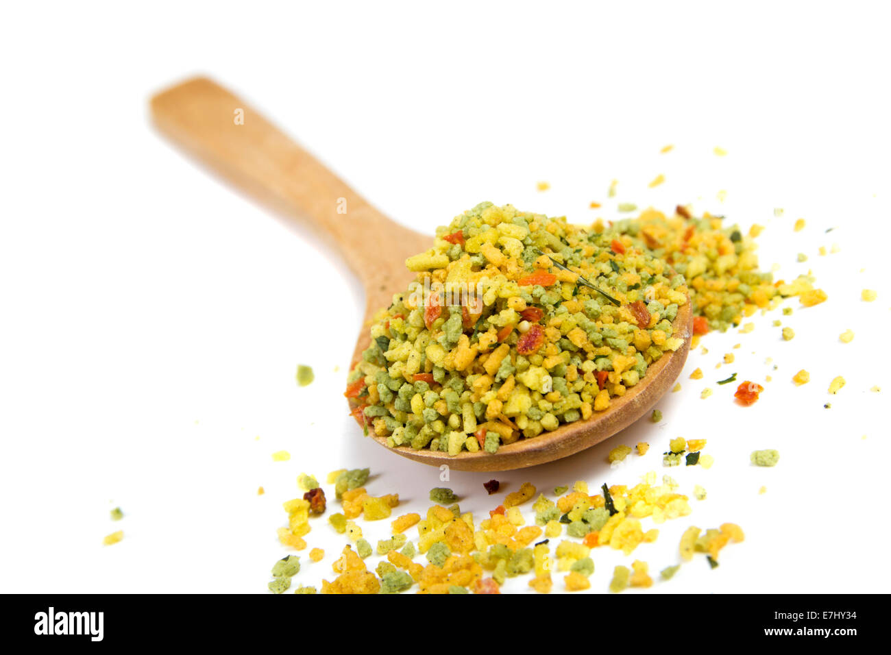 Vegetables and spices dried condiment isolated over white background ...