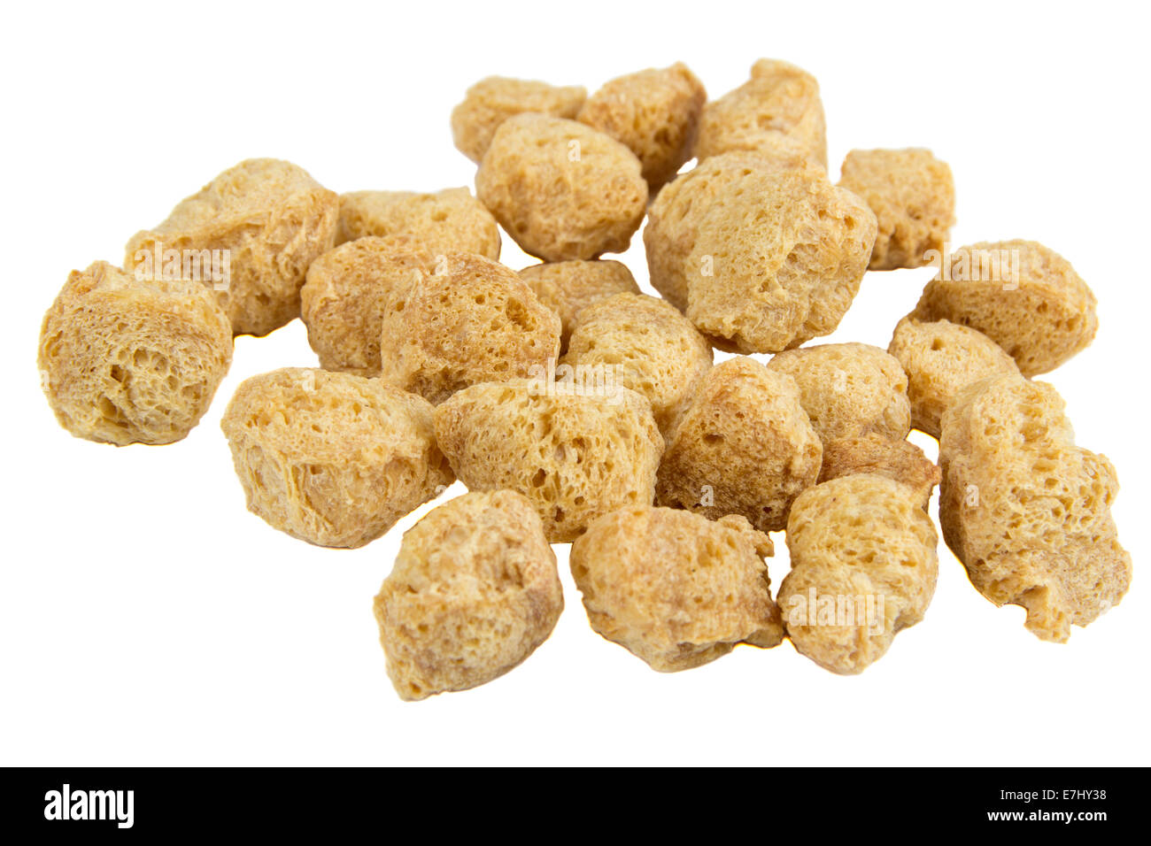 Pile of Textured Soy Protein (Soy Meat) Isolated on White Background Stock Photo