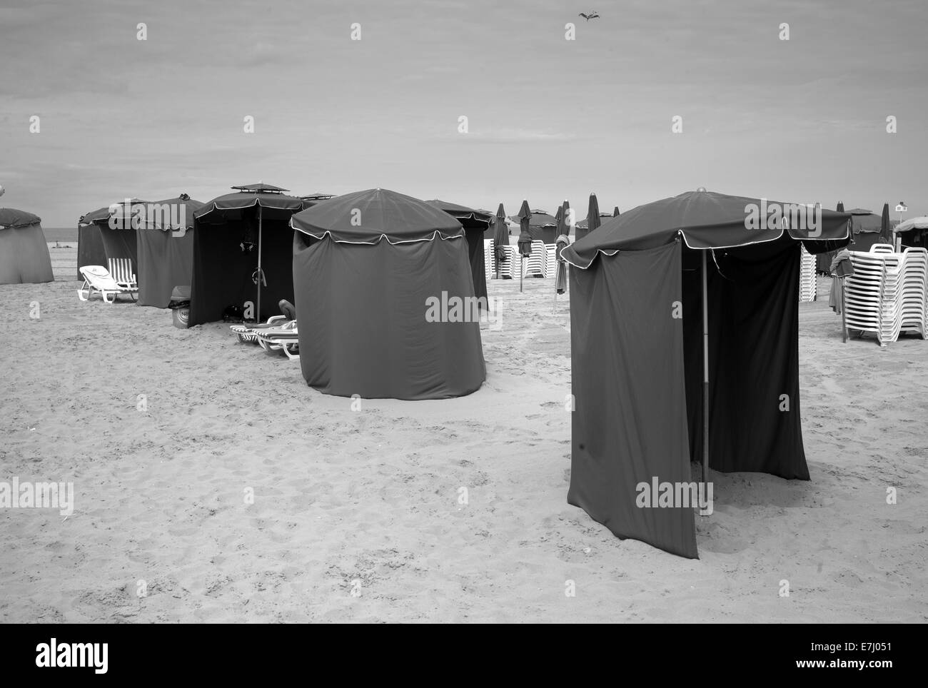 Beach tents, Deauville, Normandy, France Stock Photo