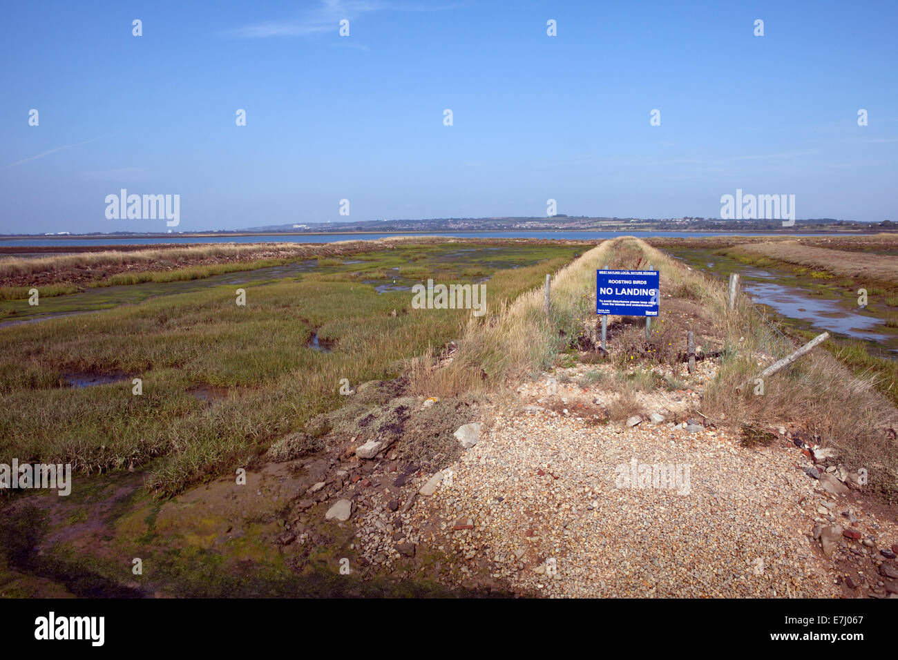 No landing sign at West Hayling Local Nature Reserve, the old Oyster beds on Hayling Island, Hampshire, UK Stock Photo