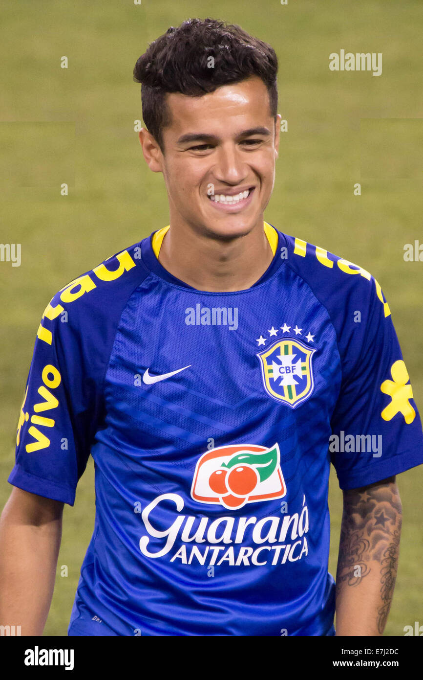 This image shows Liverpool and Brazilian star Philippe Coutinho during the 2014 Brazil Global tour USA at MetLife Stadium NJ USA Stock Photo