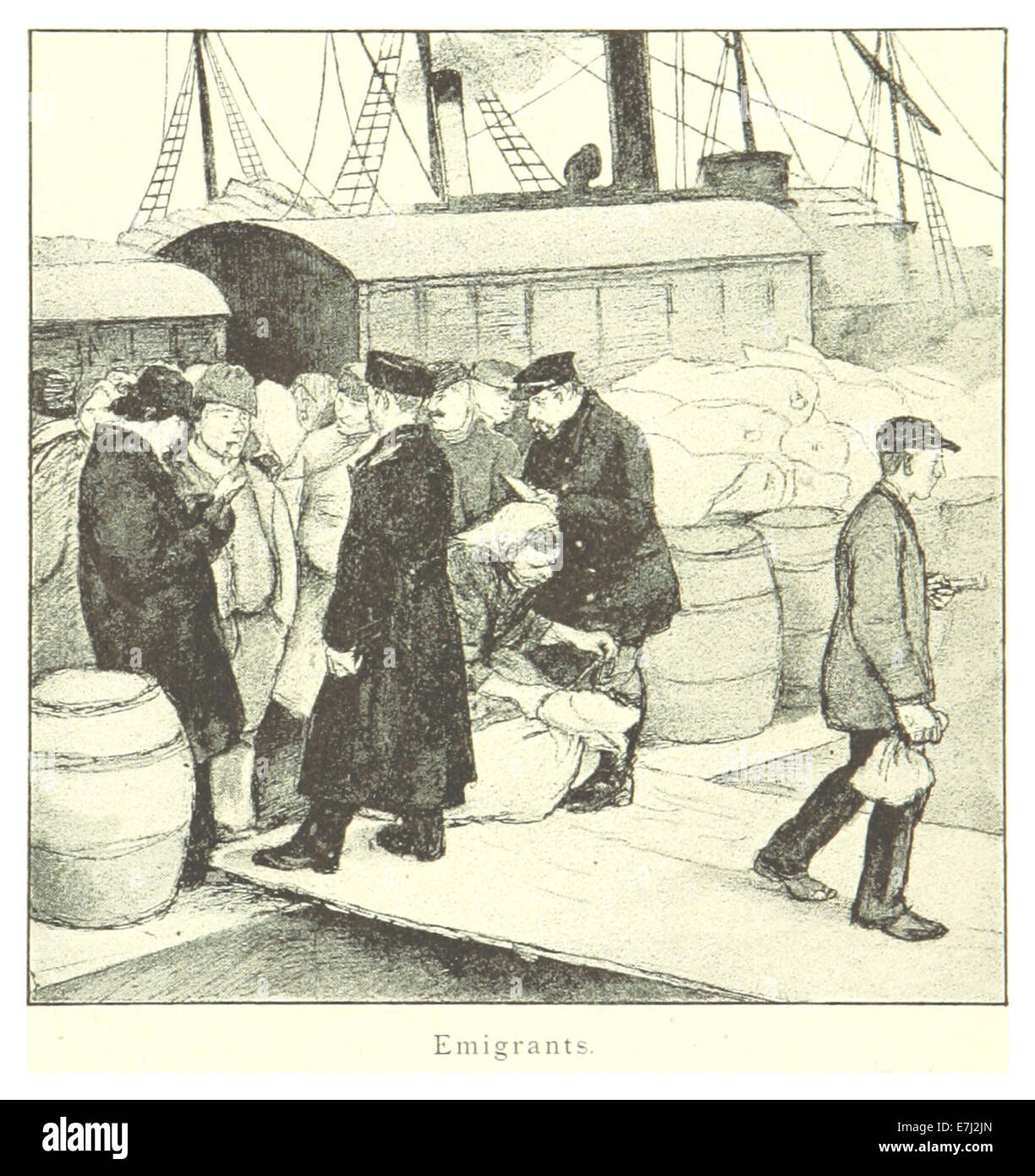 An 1894 illustration depicting emigrants, accompanied by text and ...